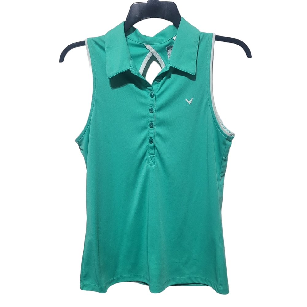 Women's Green Sleeveless Polo Top